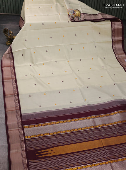 Cream & Wine Pure Kanchipuram Silk - Zari Butta