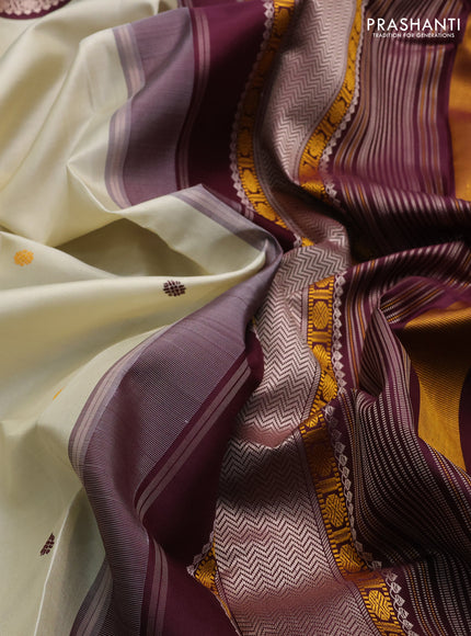 Cream & Wine Pure Kanchipuram Silk - Zari Butta