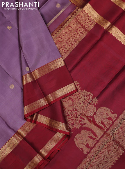 Pastel Purple & Maroon Pure Kanchipuram Silk - Zari Butta