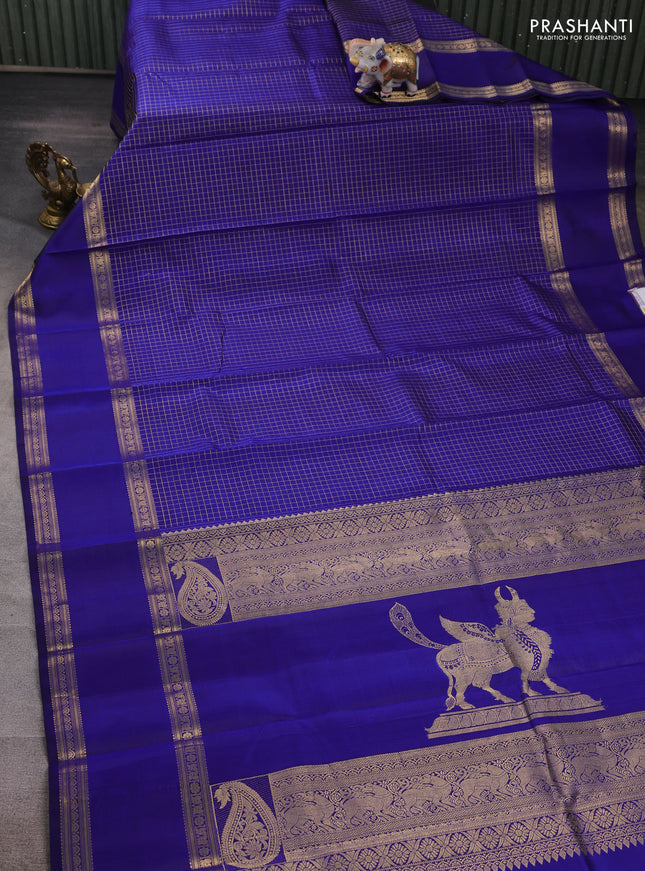 Blue Pure Kanchipuram Silk - Checks