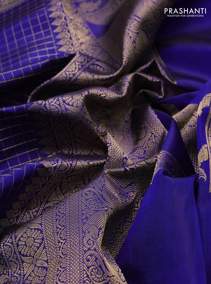 Blue Pure Kanchipuram Silk - Checks