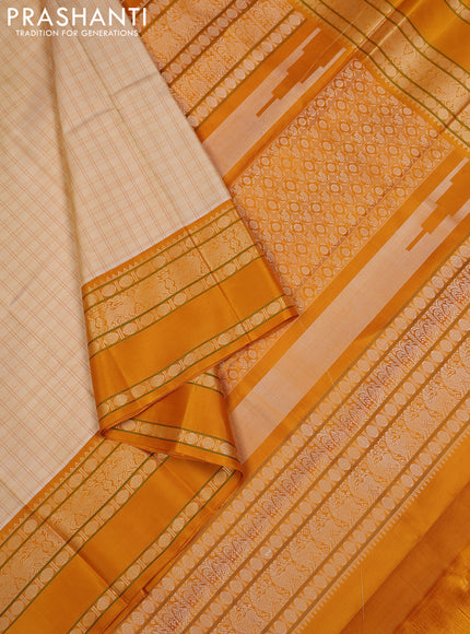 Pale Yellow & Mustard Yellow Pure Kanchipuram Silk - Zari Butta