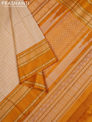 Pale Yellow & Mustard Yellow Pure Kanchipuram Silk - Zari Butta