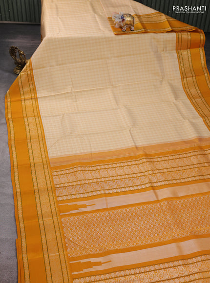 Pale Yellow & Mustard Yellow Pure Kanchipuram Silk - Zari Butta