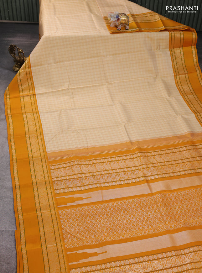 Pale Yellow & Mustard Yellow Pure Kanchipuram Silk - Zari Butta