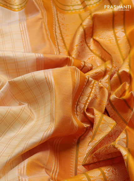 Pale Yellow & Mustard Yellow Pure Kanchipuram Silk - Zari Butta