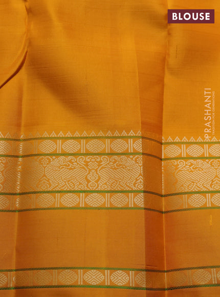 Pale Yellow & Mustard Yellow Pure Kanchipuram Silk - Zari Butta