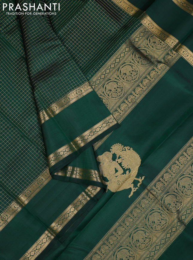 Green Pure Kanchipuram Silk - Checks