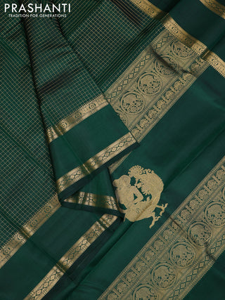 Green Pure Kanchipuram Silk - Checks