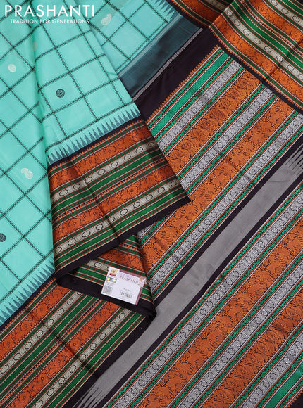 Teal Green & Black Pure Kanchipuram Silk - Checks