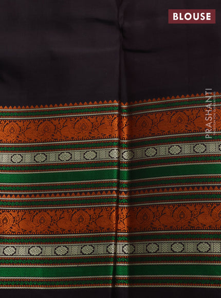 Teal Green & Black Pure Kanchipuram Silk - Checks