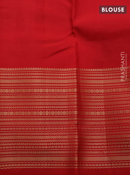 Teal Green & Red Pure Kanchipuram Silk - Zari Butta