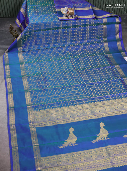 Blue Pure Kanchipuram Silk - Checks