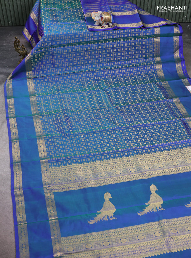 Blue Pure Kanchipuram Silk - Checks