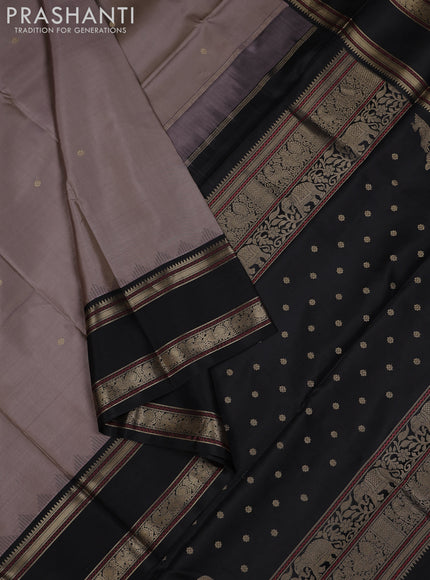 Peach & Black Pure Kanchipuram Silk - Zari Butta