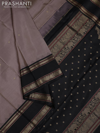 Peach & Black Pure Kanchipuram Silk - Zari Butta