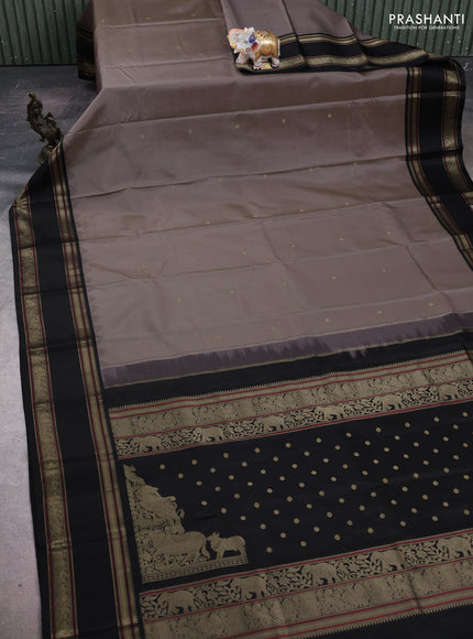 Peach & Black Pure Kanchipuram Silk - Zari Butta