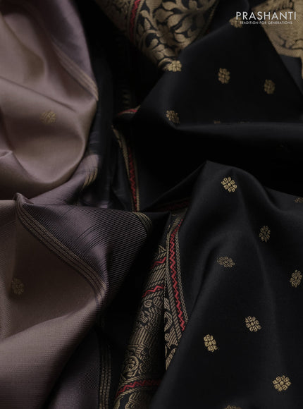 Peach & Black Pure Kanchipuram Silk - Zari Butta