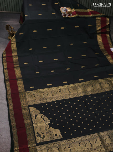Green & Maroon Pure Kanchipuram Silk - Zari Butta