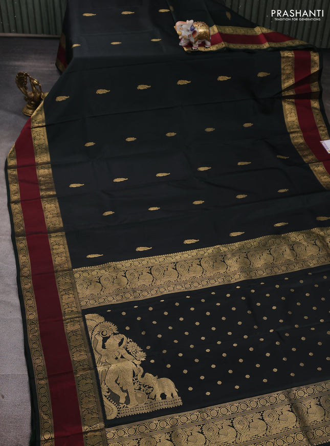 Green & Maroon Pure Kanchipuram Silk - Zari Butta