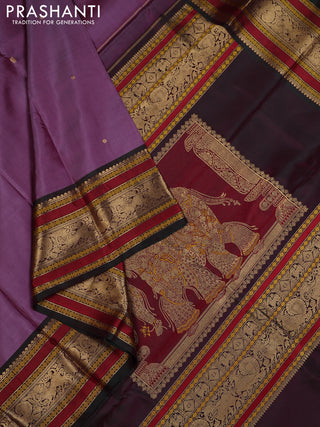 Purple & Green Pure Kanchipuram Silk - Zari Butta