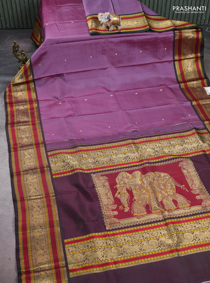 Purple & Green Pure Kanchipuram Silk - Zari Butta