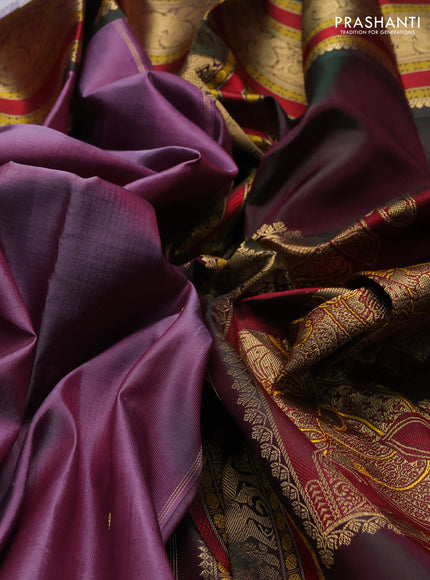 Purple & Green Pure Kanchipuram Silk - Zari Butta