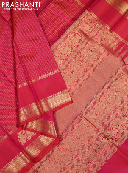 Pink Pure Kanchipuram Silk - Checks