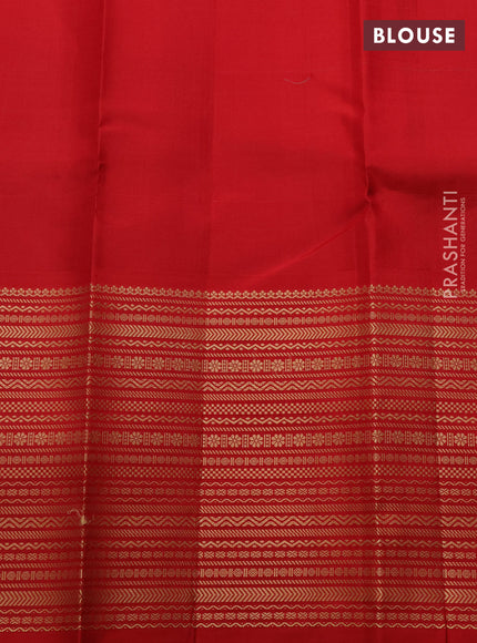 Teal Blue & Red Pure Kanchipuram Silk - Zari Butta