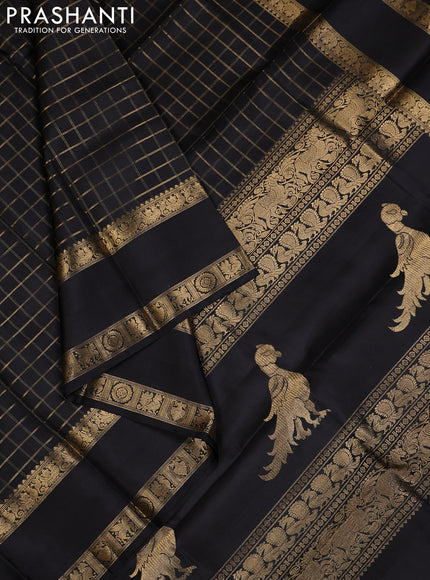 Black Pure Kanchipuram Silk - Checks