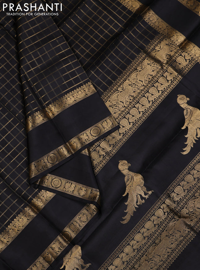 Black Pure Kanchipuram Silk - Checks