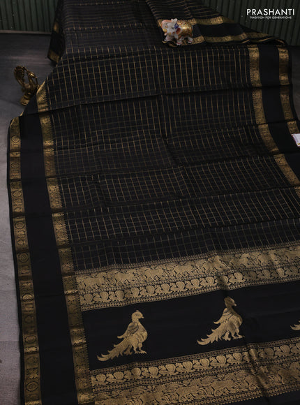 Black Pure Kanchipuram Silk - Checks