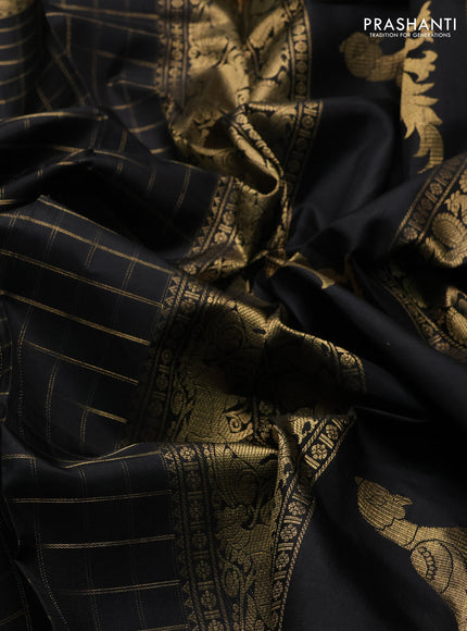 Black Pure Kanchipuram Silk - Checks