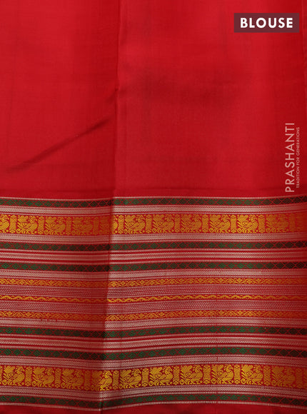 Peach Orange & Red Pure Kanchipuram Silk - Zari Butta