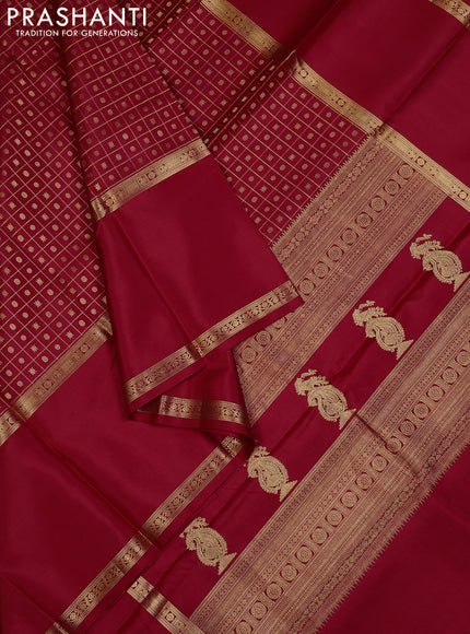 Red Pure Kanchipuram Silk - Checks