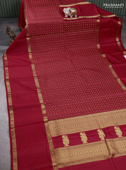 Red Pure Kanchipuram Silk - Checks