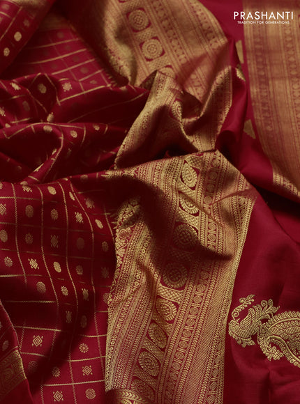 Red Pure Kanchipuram Silk - Checks