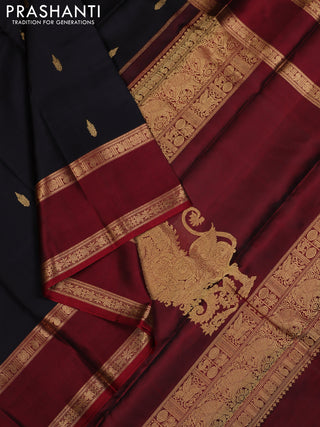 Black & Maroon Pure Kanchipuram Silk - Zari Butta