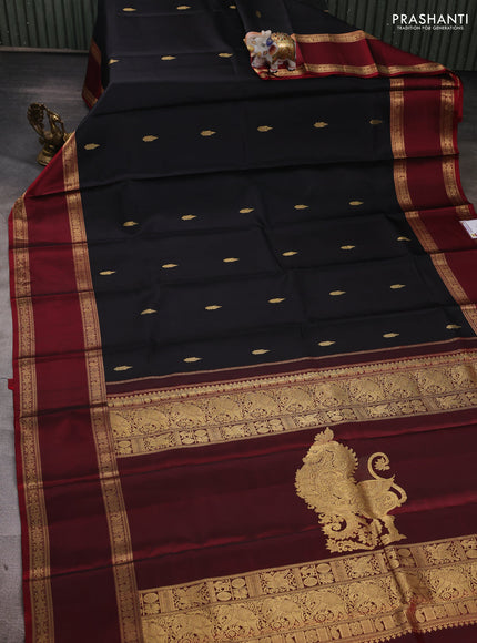 Black & Maroon Pure Kanchipuram Silk - Zari Butta