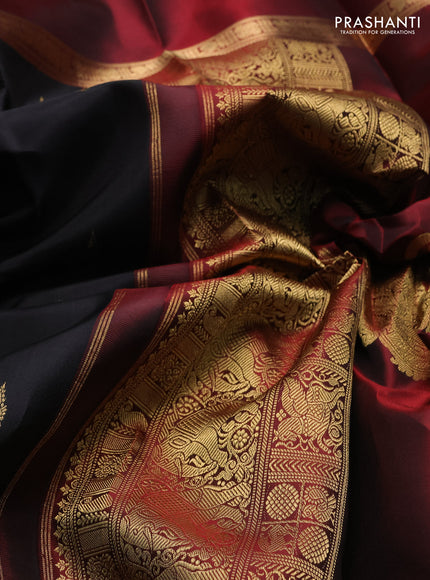 Black & Maroon Pure Kanchipuram Silk - Zari Butta
