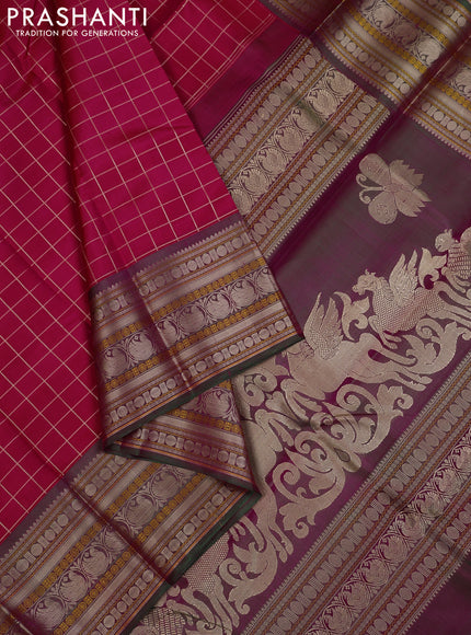 Pink & Green Pure Kanchipuram Silk - Checks