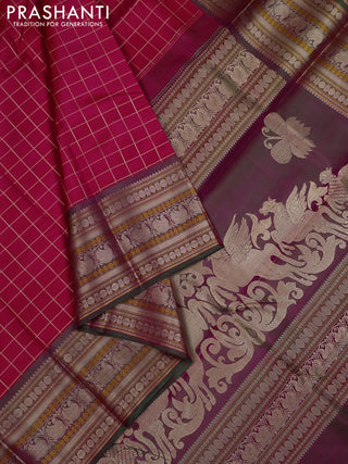 Pink & Green Pure Kanchipuram Silk - Checks