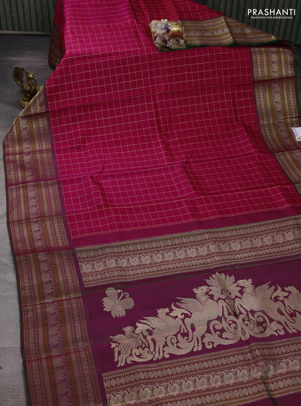 Pink & Green Pure Kanchipuram Silk - Checks