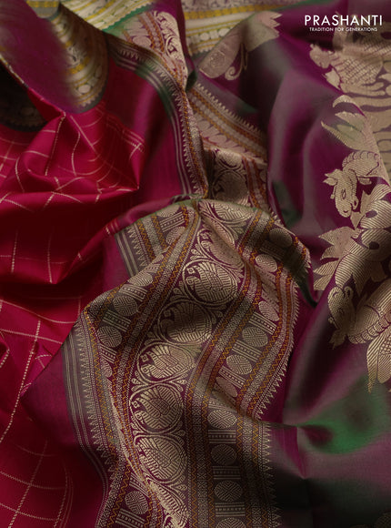 Pink & Green Pure Kanchipuram Silk - Checks