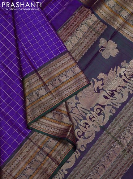 Violet & Green Pure Kanchipuram Silk - Checks