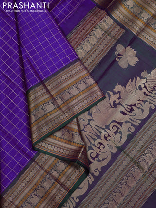 Violet & Green Pure Kanchipuram Silk - Checks