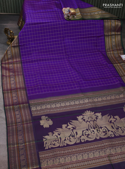 Violet & Green Pure Kanchipuram Silk - Checks