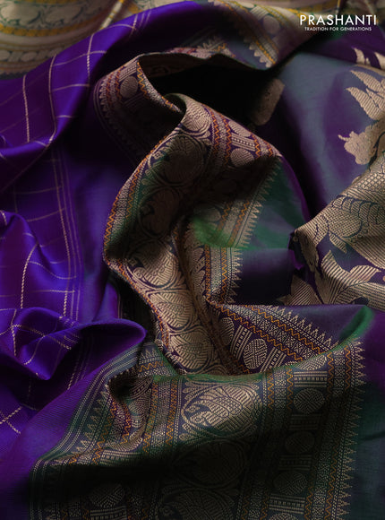 Violet & Green Pure Kanchipuram Silk - Checks