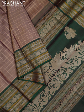 Beige & Green Pure Kanchipuram Silk - Checks