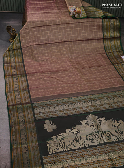 Beige & Green Pure Kanchipuram Silk - Checks